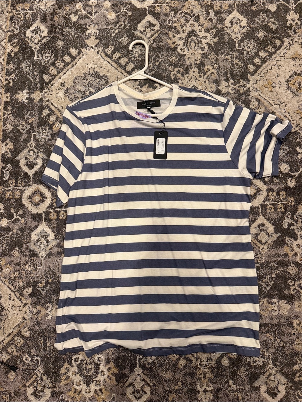 Rag & Bone Core Short Sleeve Tee Mens Striped Slate Blue Large Cotton S/S $98